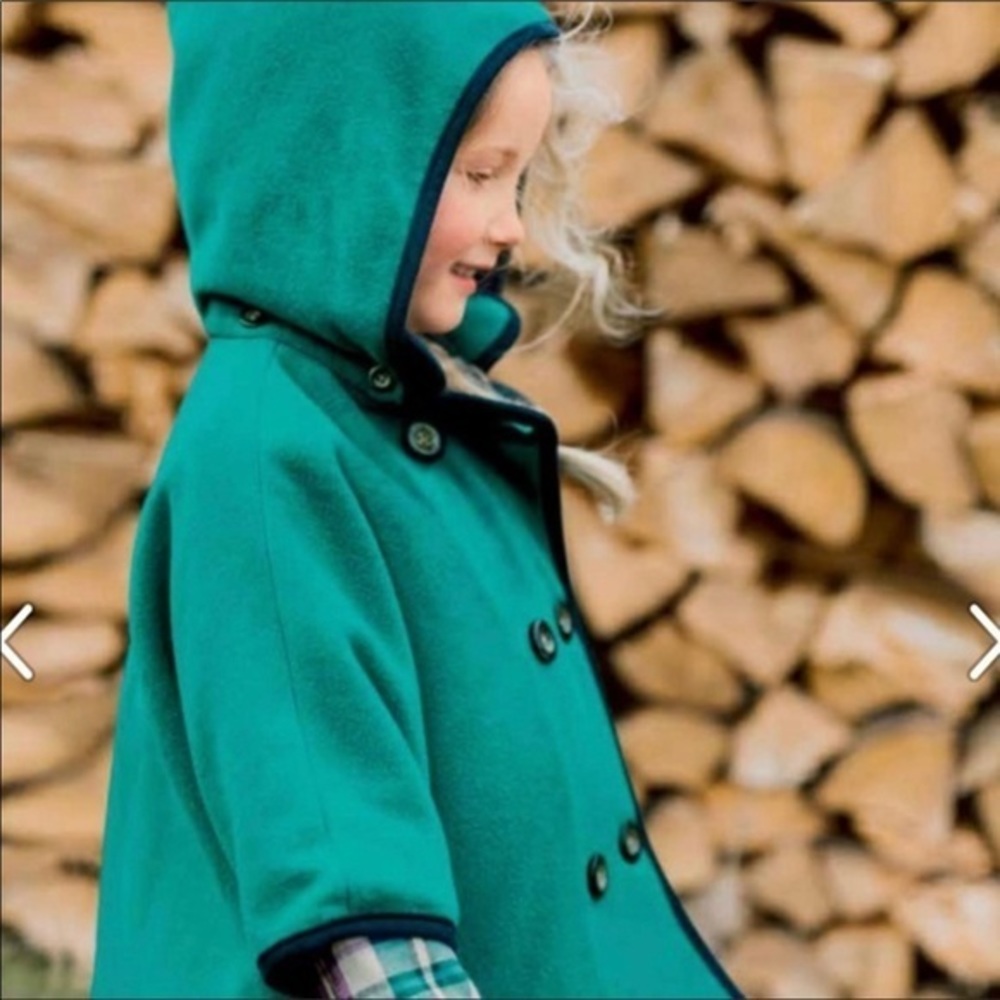 Tea collection teal wool blend hooded cape coat jacket size girls‎ Large